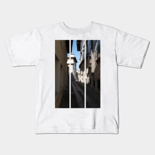 North Italy Life in the center of the lombard medieval city. Walking through narrow streets and walls. Sunny summer day. (vertical) Kids T-Shirt